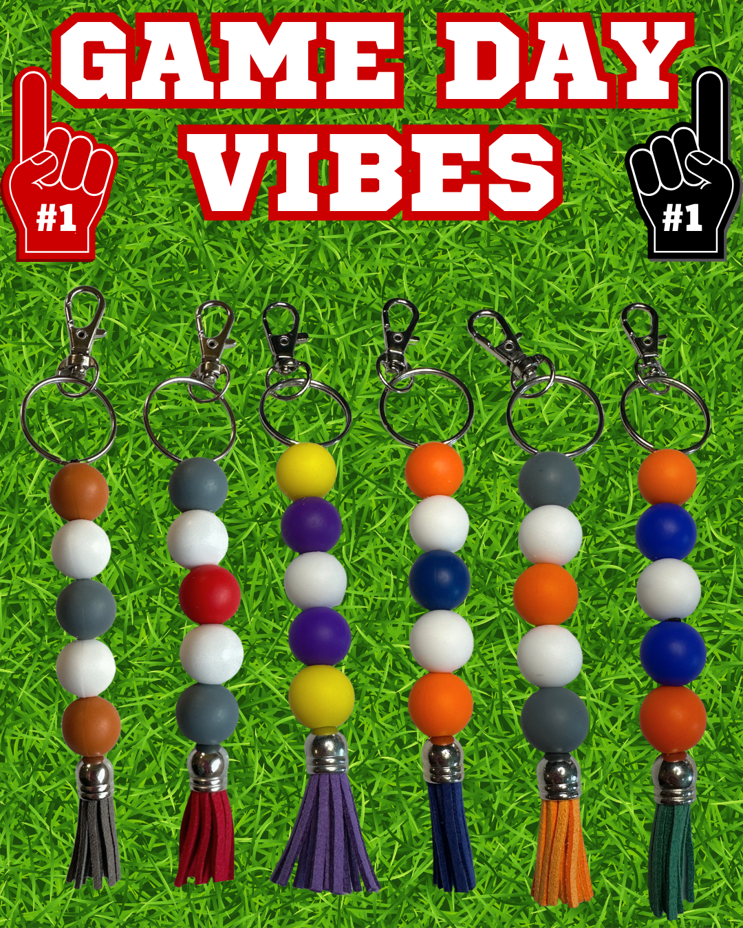 Silicone Beaded Stand-Alone Keychain | Team Color Keychains- Game Day Ready!