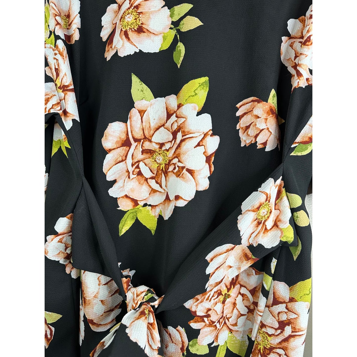 Molly Isadora Black Floral Print Short Sleeve Tie Waist Blouse Size 0X