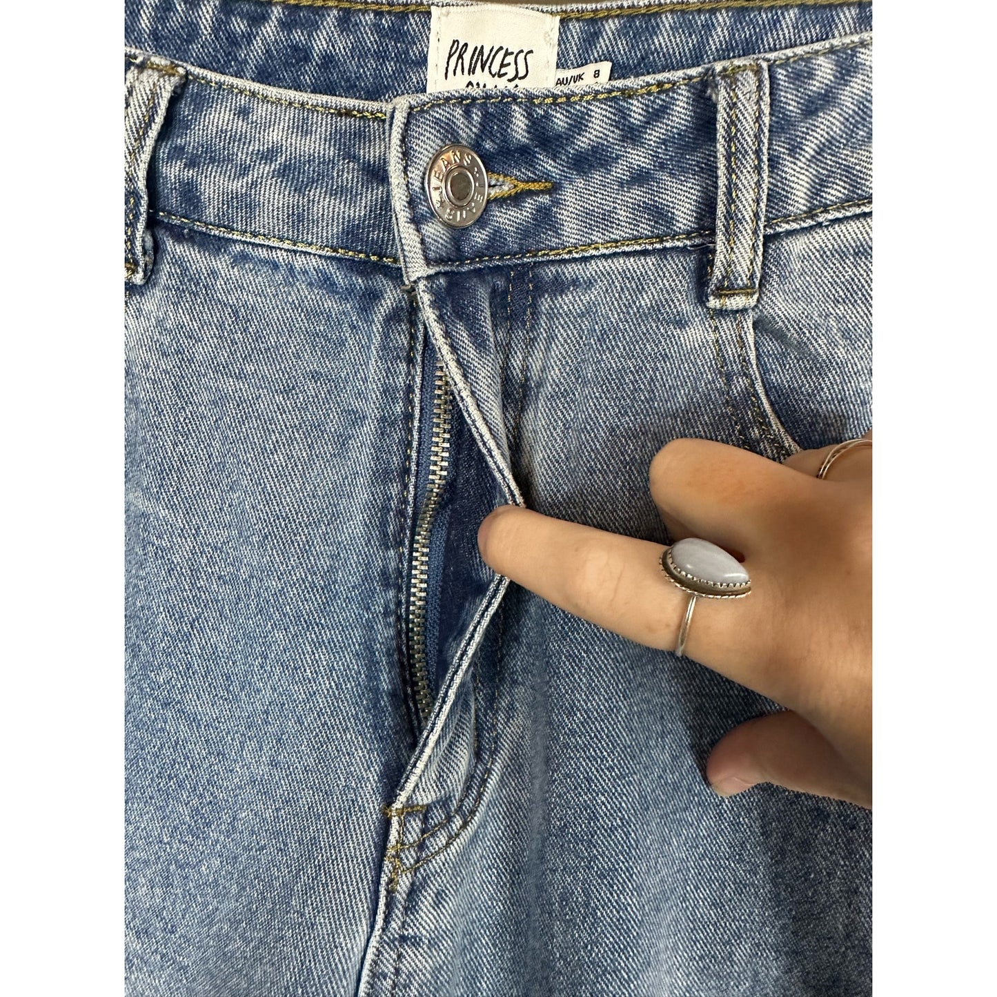 Princess Polly Lightwash Distressed High Waisted Denim Blue Jeans Size 4