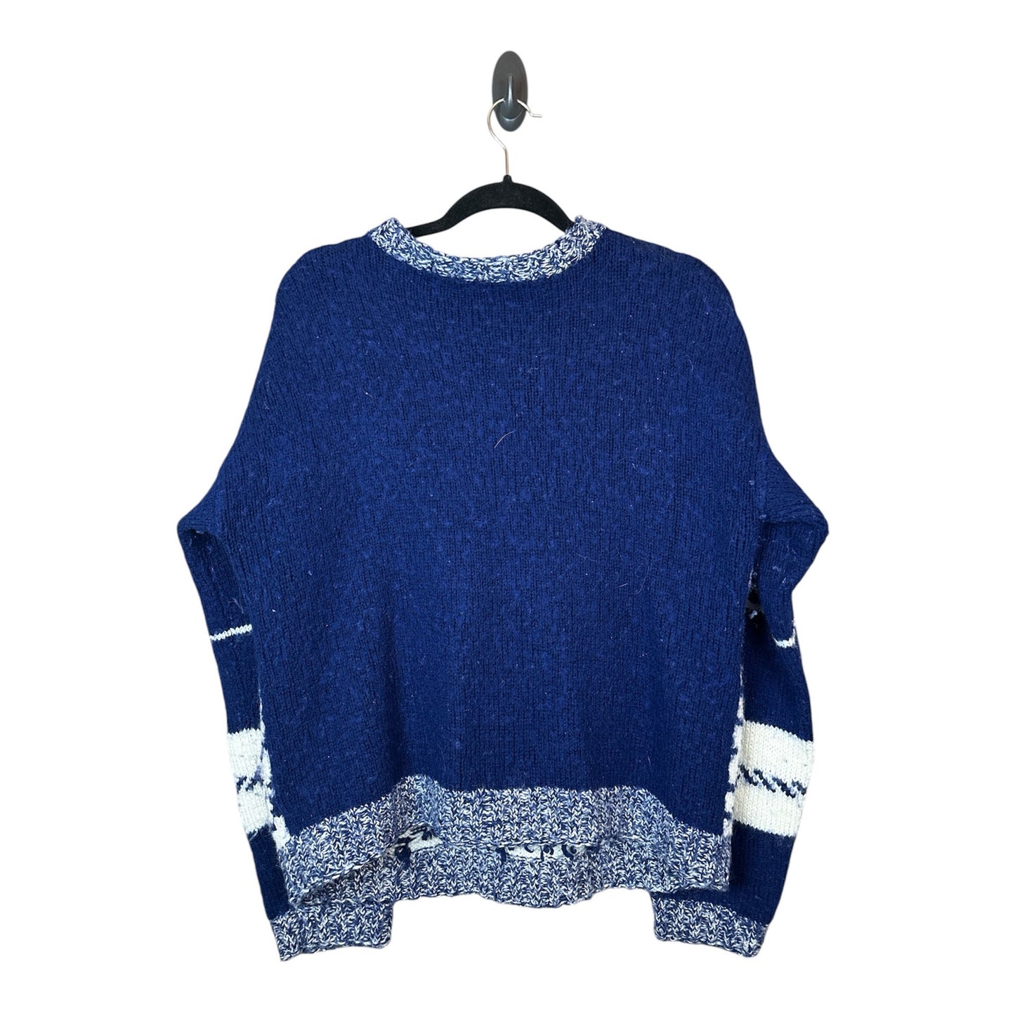Vintage Handmade Blue Thick Knit Long Sleeve Patterned Pullover Sweater Size XL?