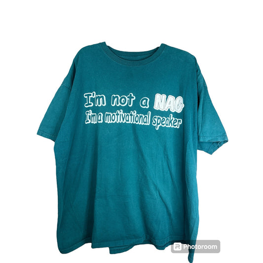 Vintage Graphic Sarcastic Short Sleeve T-Shirt Turquoise Green Nag Size 2X?