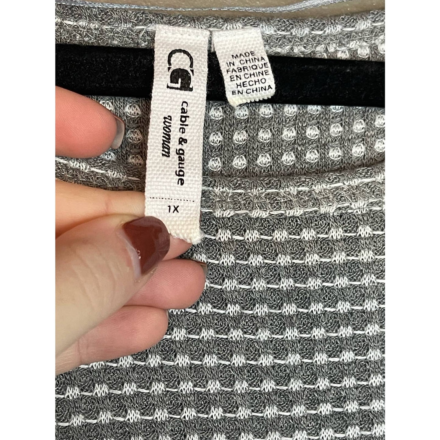 Cable & Gauge Short Sleeve Grey White Tunic Blouse Size 1X