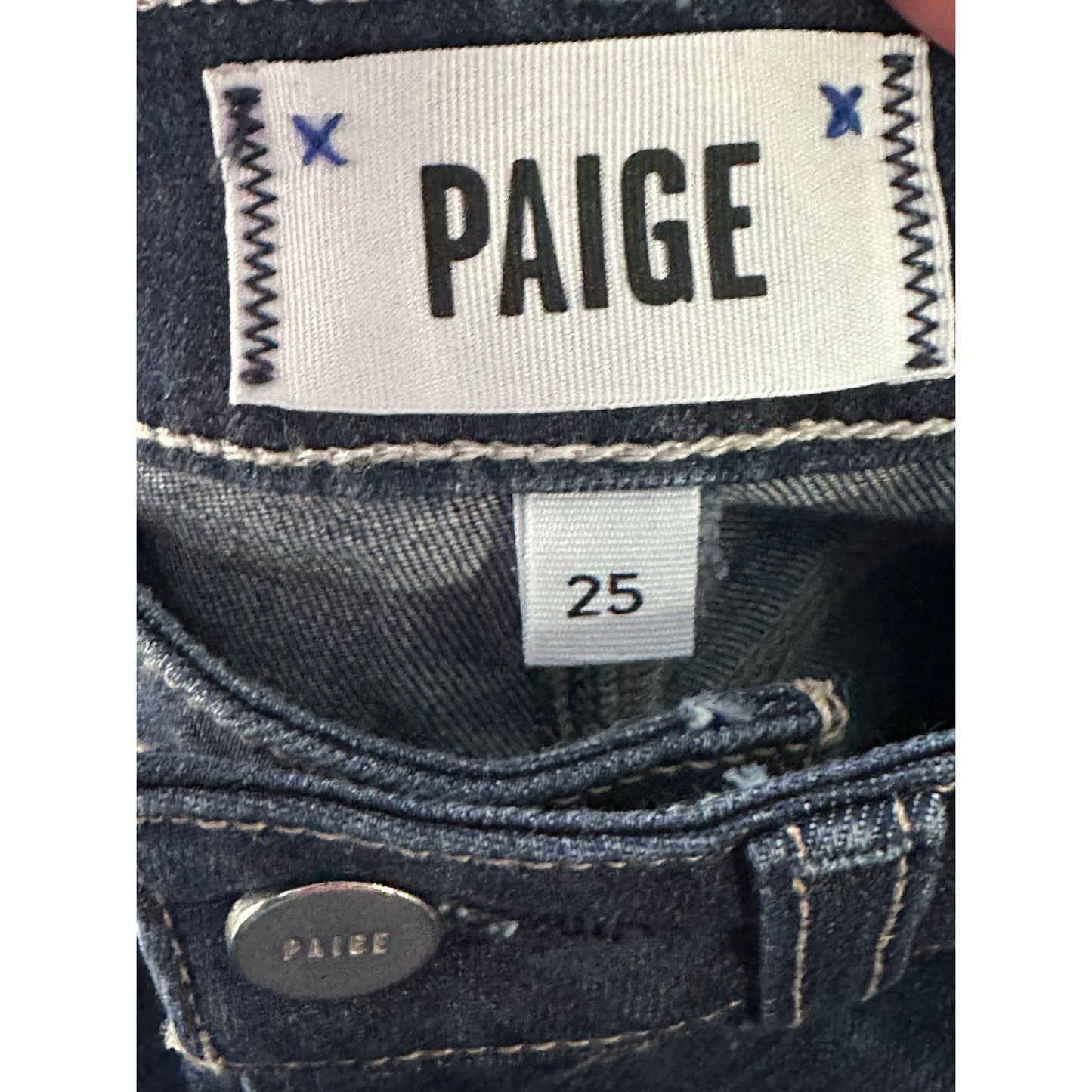 Paige ‘Hoxton Crop’ Medium Wash Blue Jean Denim Raw Hem Skinny Jeans Size 25
