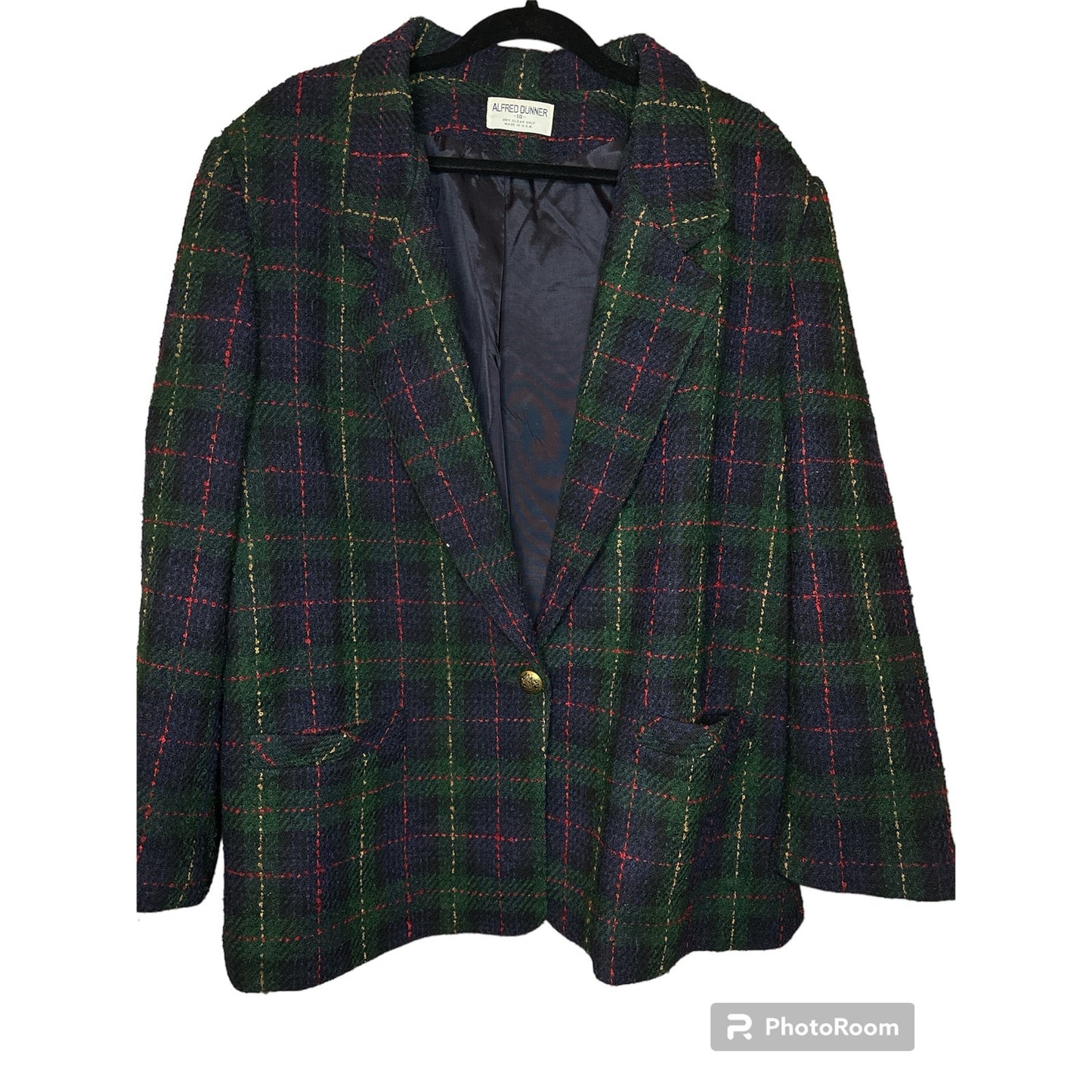 Vintage Alfred Dunner Christmas Red Green Blue 100% Wool Blazer Size 18