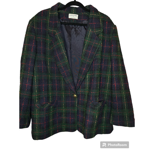 Vintage Alfred Dunner Christmas Red Green Blue 100% Wool Blazer Size 18