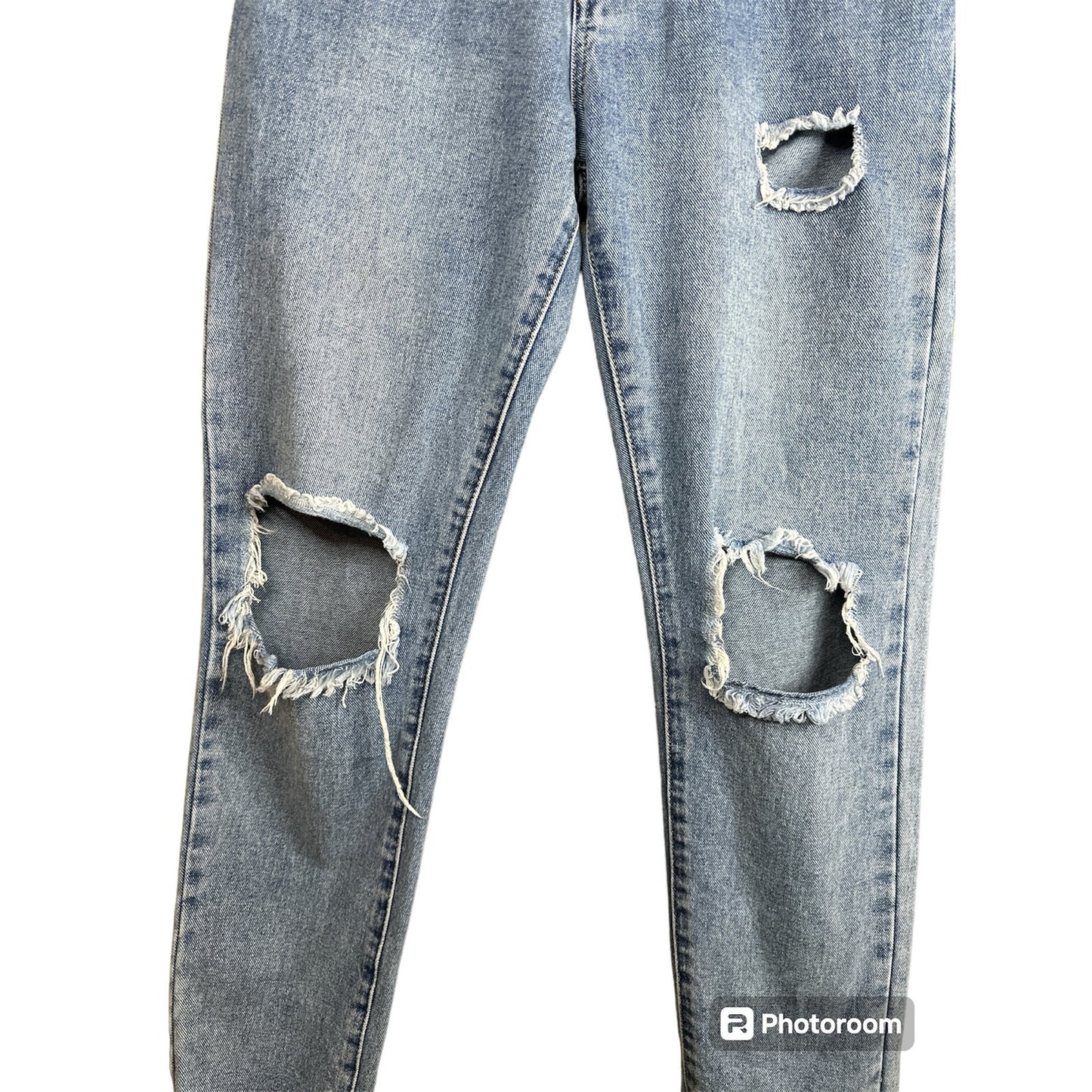 Princess Polly Lightwash Distressed High Waisted Denim Blue Jeans Size 4