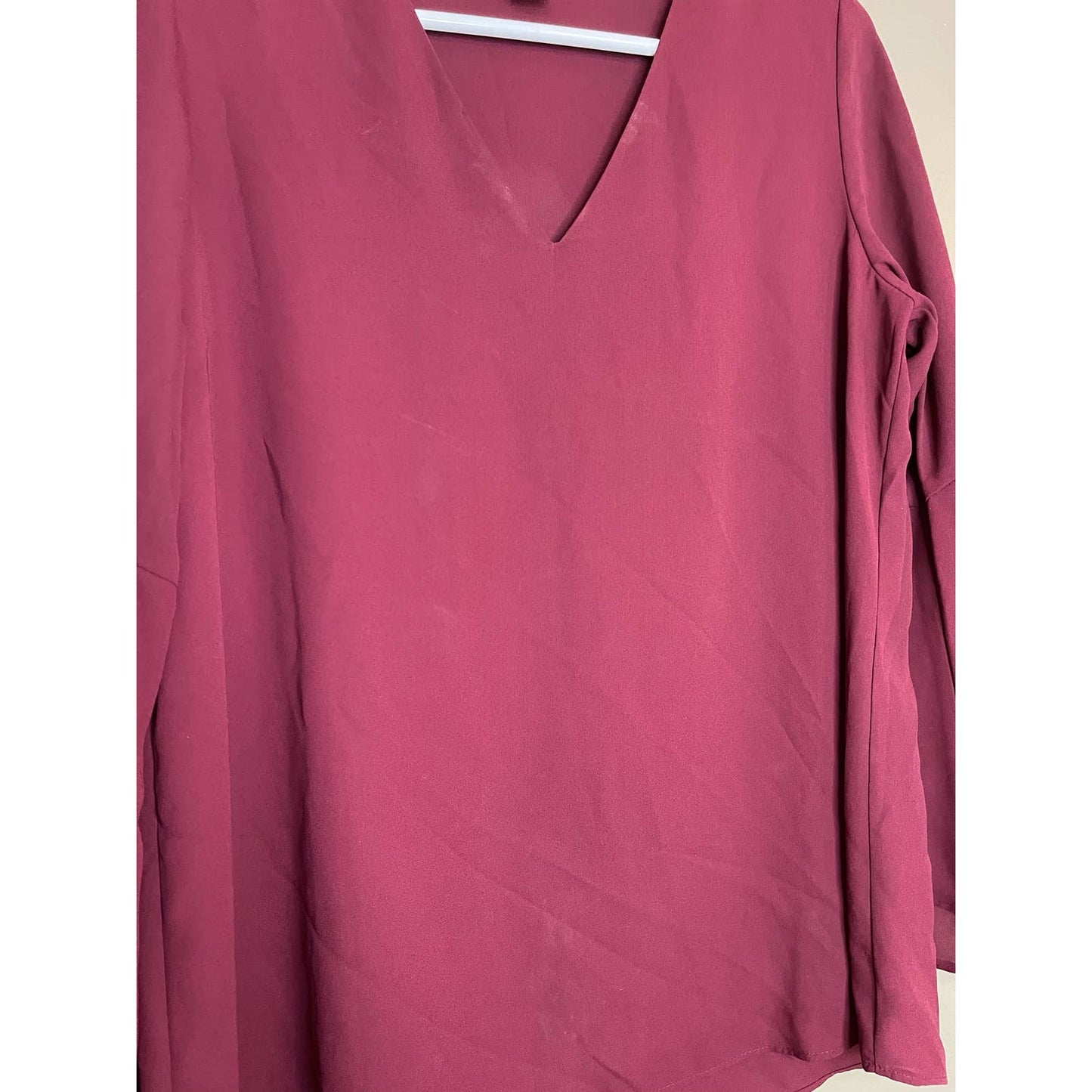 Alfani Maroon Purple Long Bell Sleeve V Neck Blouse Size 2