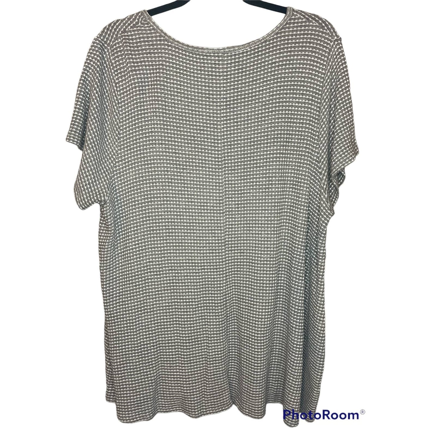 Cable & Gauge Short Sleeve Grey White Tunic Blouse Size 1X