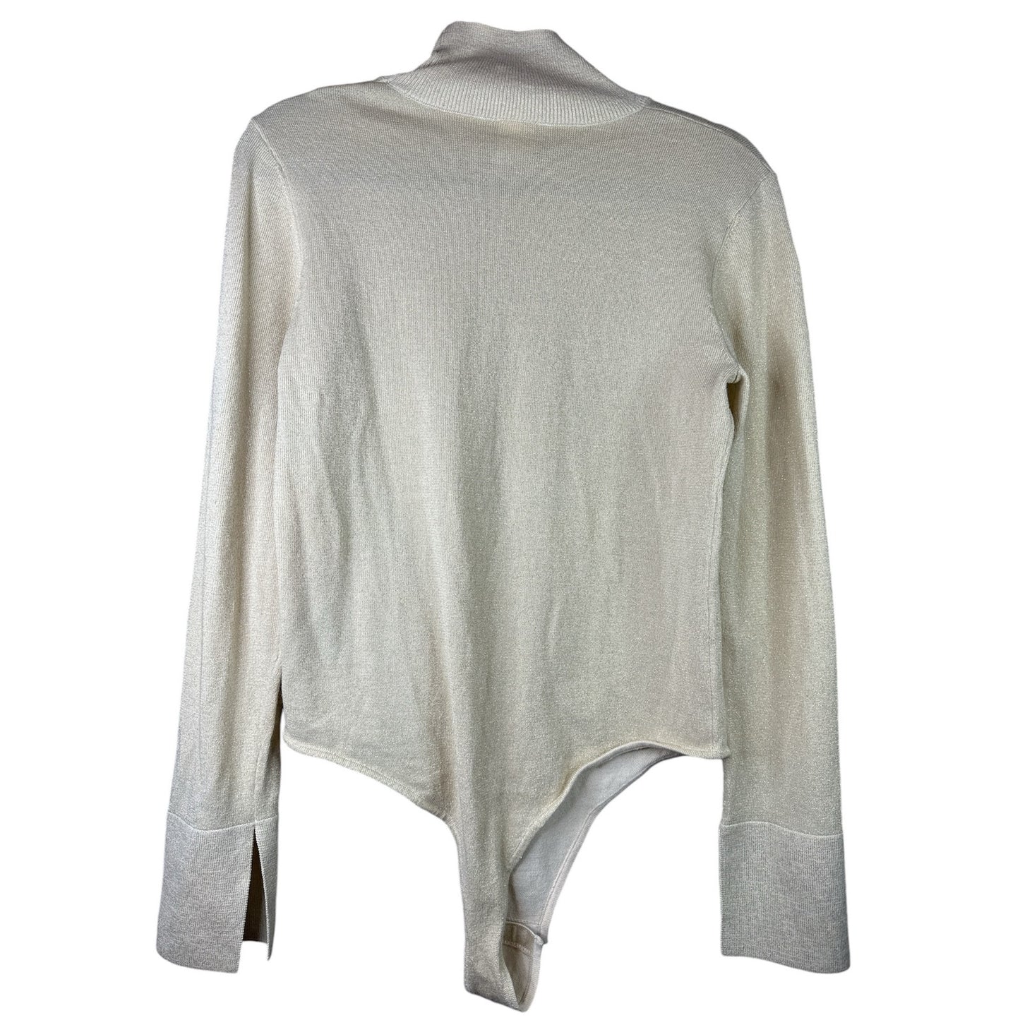 Athleta x Alicia Keys Cowl Neck Long Sleeve Cream Sparkly Wool Bodysuit Size L