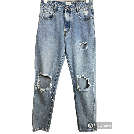 Princess Polly Lightwash Distressed High Waisted Denim Blue Jeans Size 4