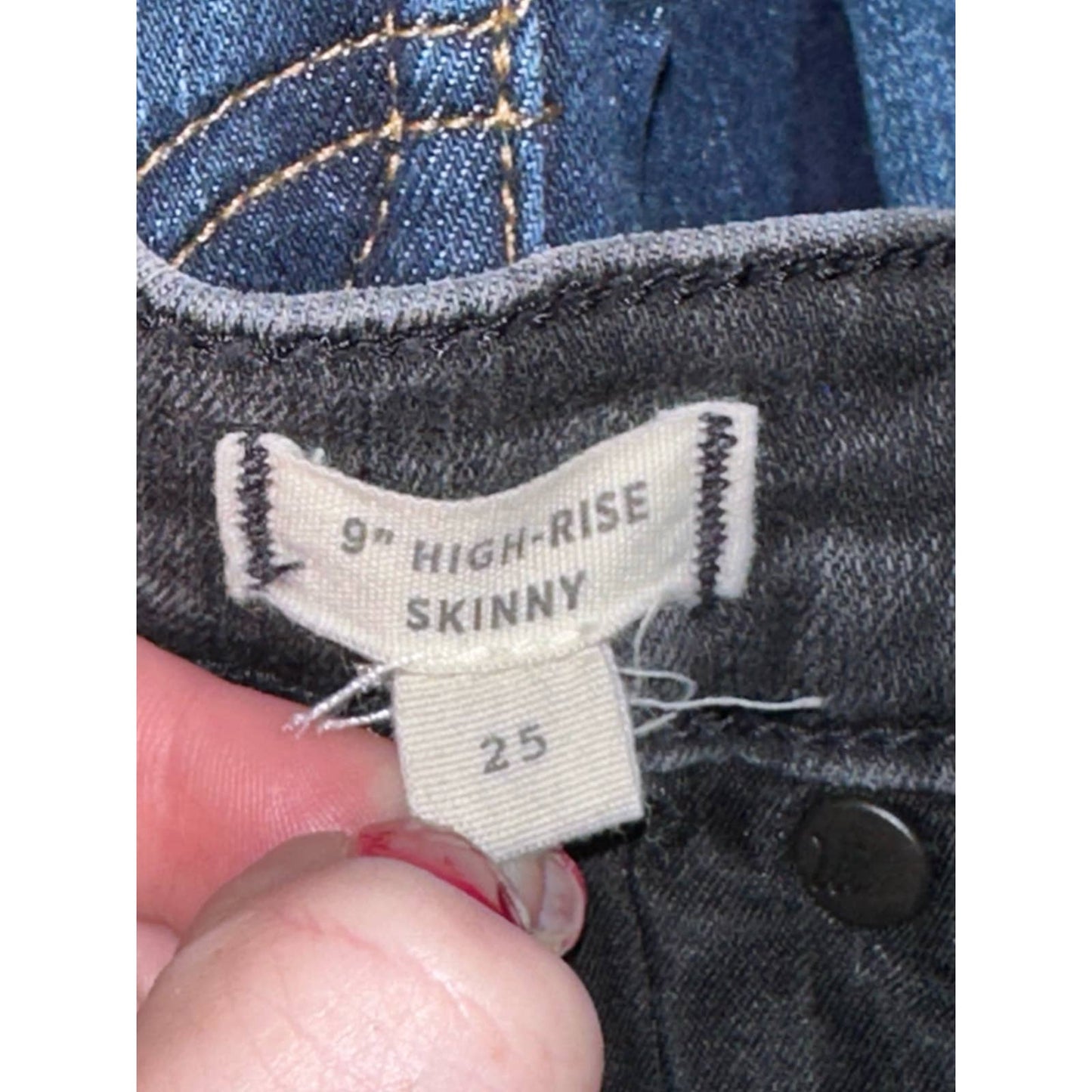 Madewell 9" Hi Rise Black Distressed Raw Hem/ Fringe Skinny Jeans Size 25