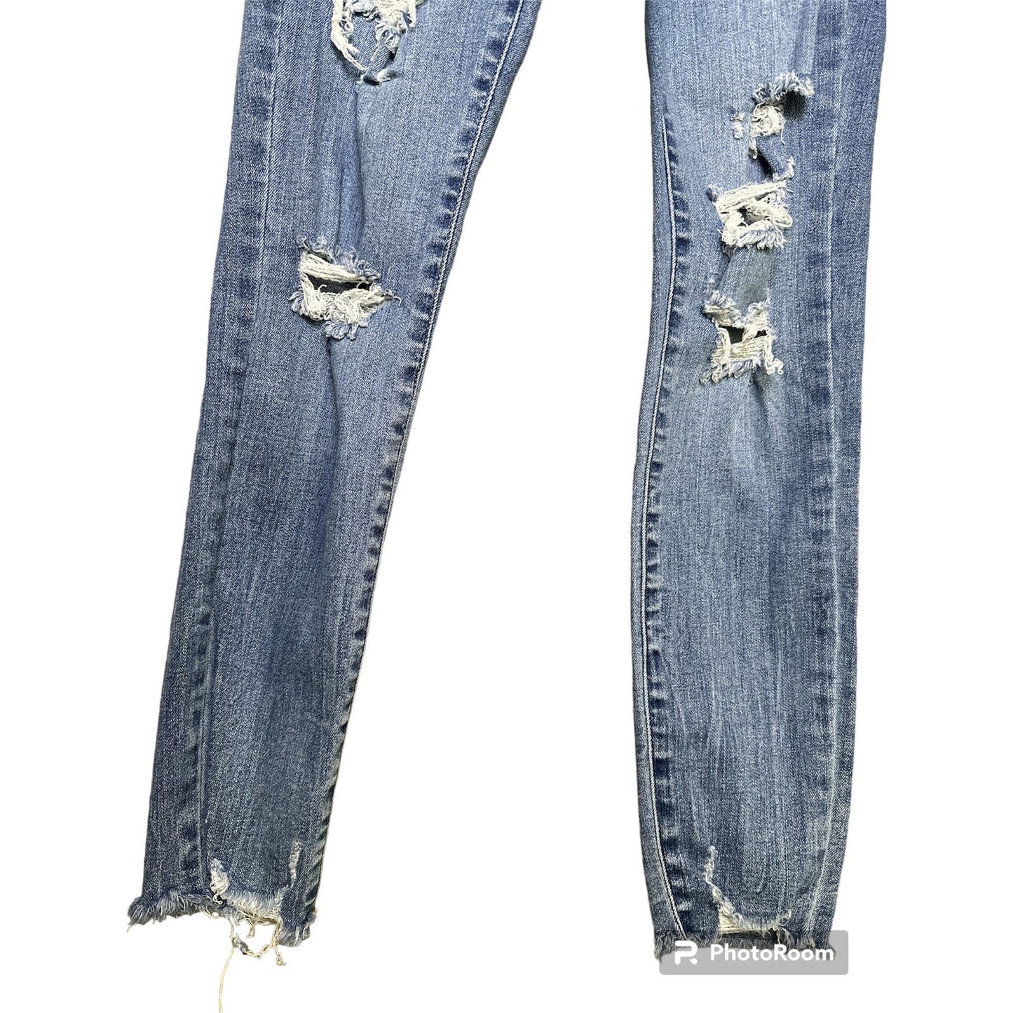 Garage Blue Jean Denim Ultra High Rise Distressed Raw Hem Size 24