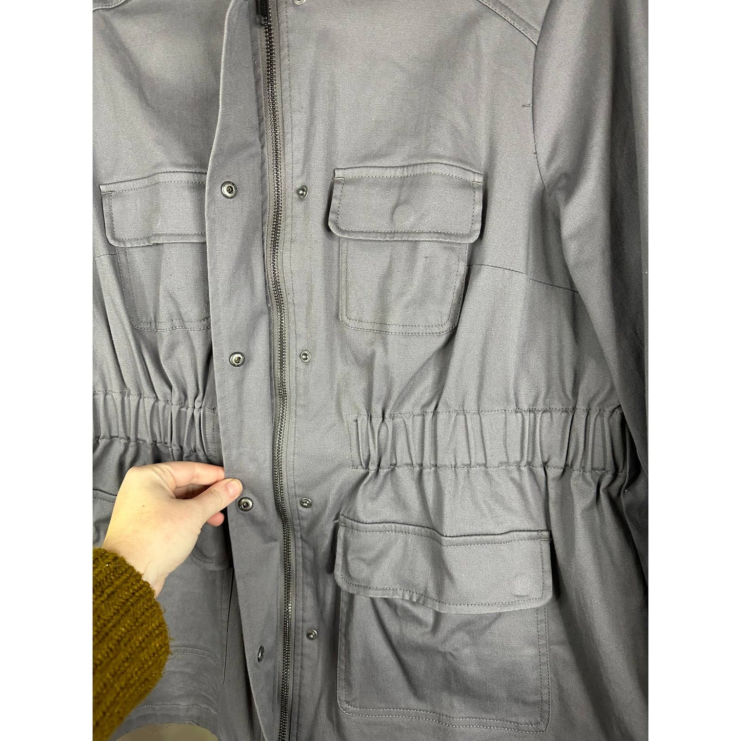 Torrid Grey Long Sleeve Cinched Waist Twill Anarok Zip Up Jacket Size 1X