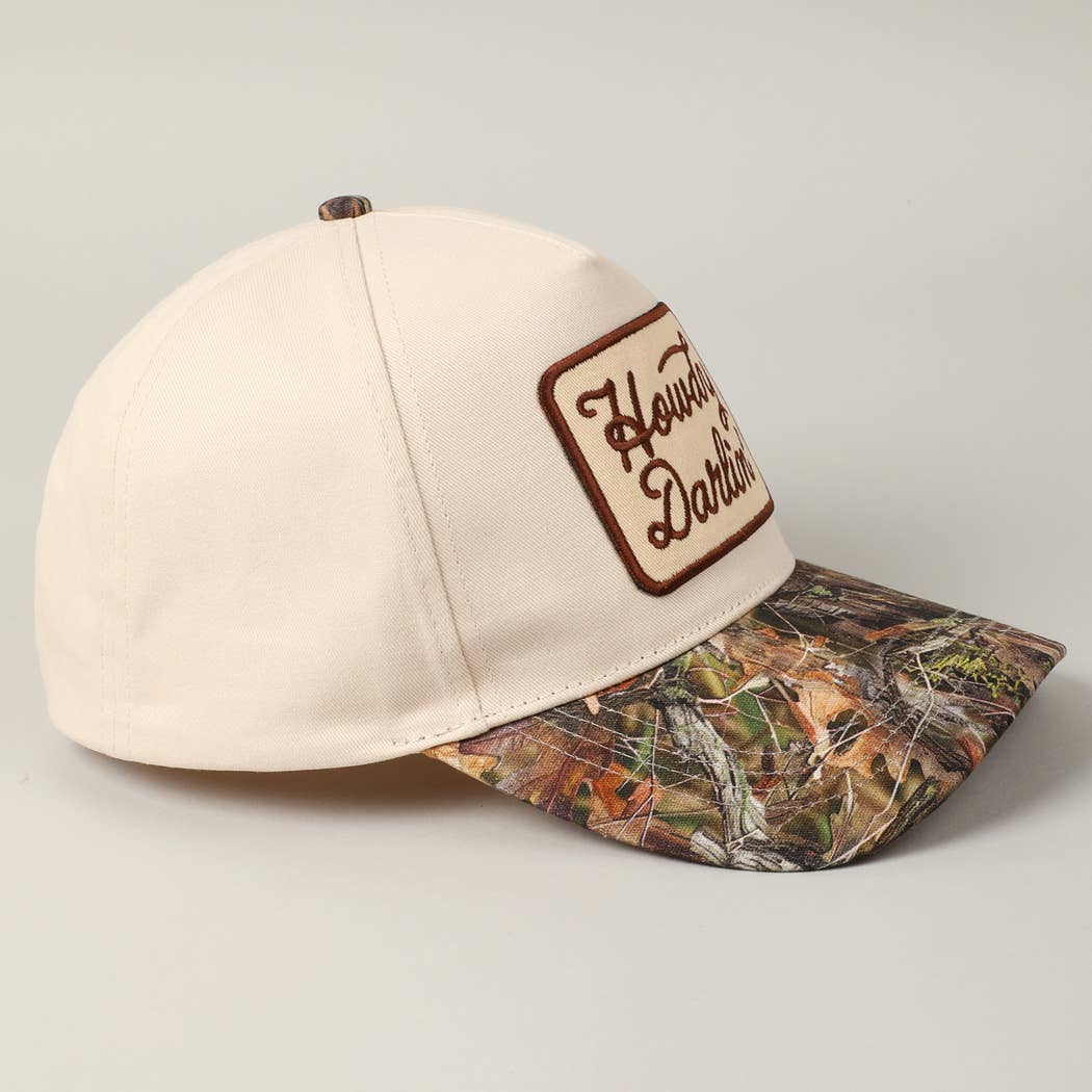 Howdy Darlin' Embroidery Patch Camoflauge Cream Realtree Baseball Hat
