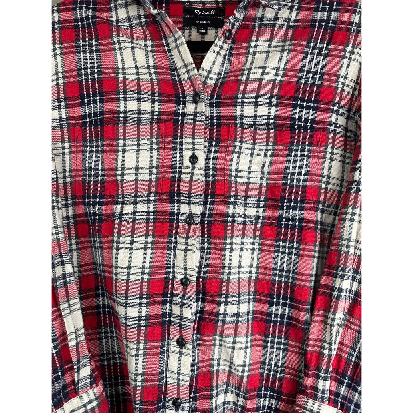 Madewell Red Blue White Plaid Button Down Long Sleeve Oversized Flannel Size XS