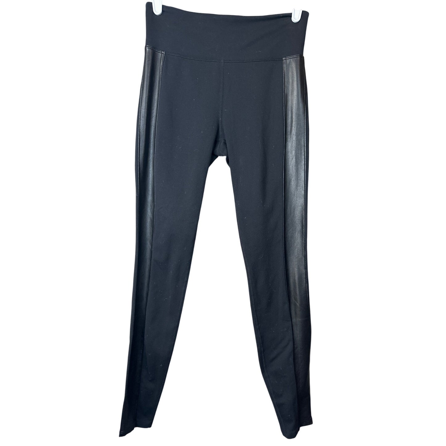 Athleta Black ‘Tux Metro’ Side Stripe Faux Leather Side Stripe Leggings Size S
