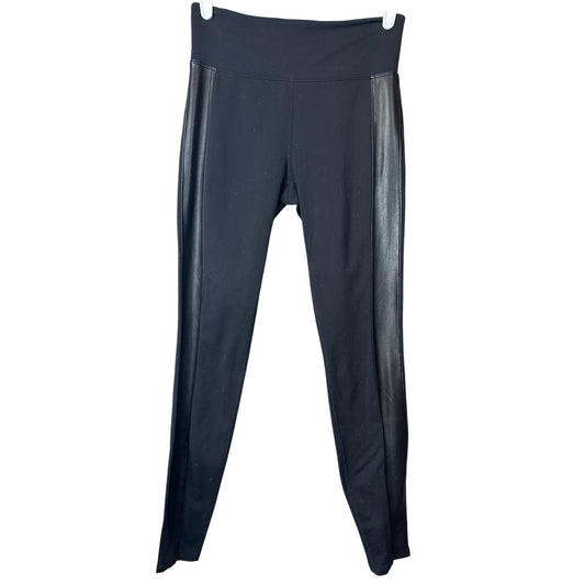 Athleta Black ‘Tux Metro’ Side Stripe Faux Leather Side Stripe Leggings Size S