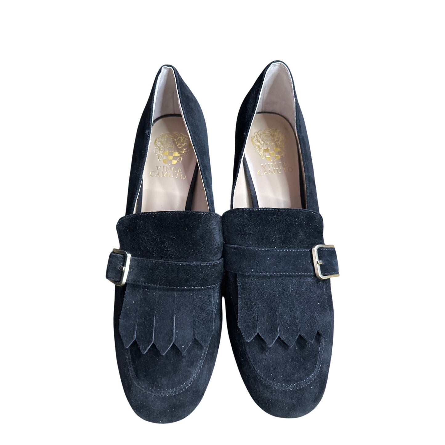 Vince Camuto Black Giuliann Suede Buckle Detail Mid Block Heel Pumps Size 9/39