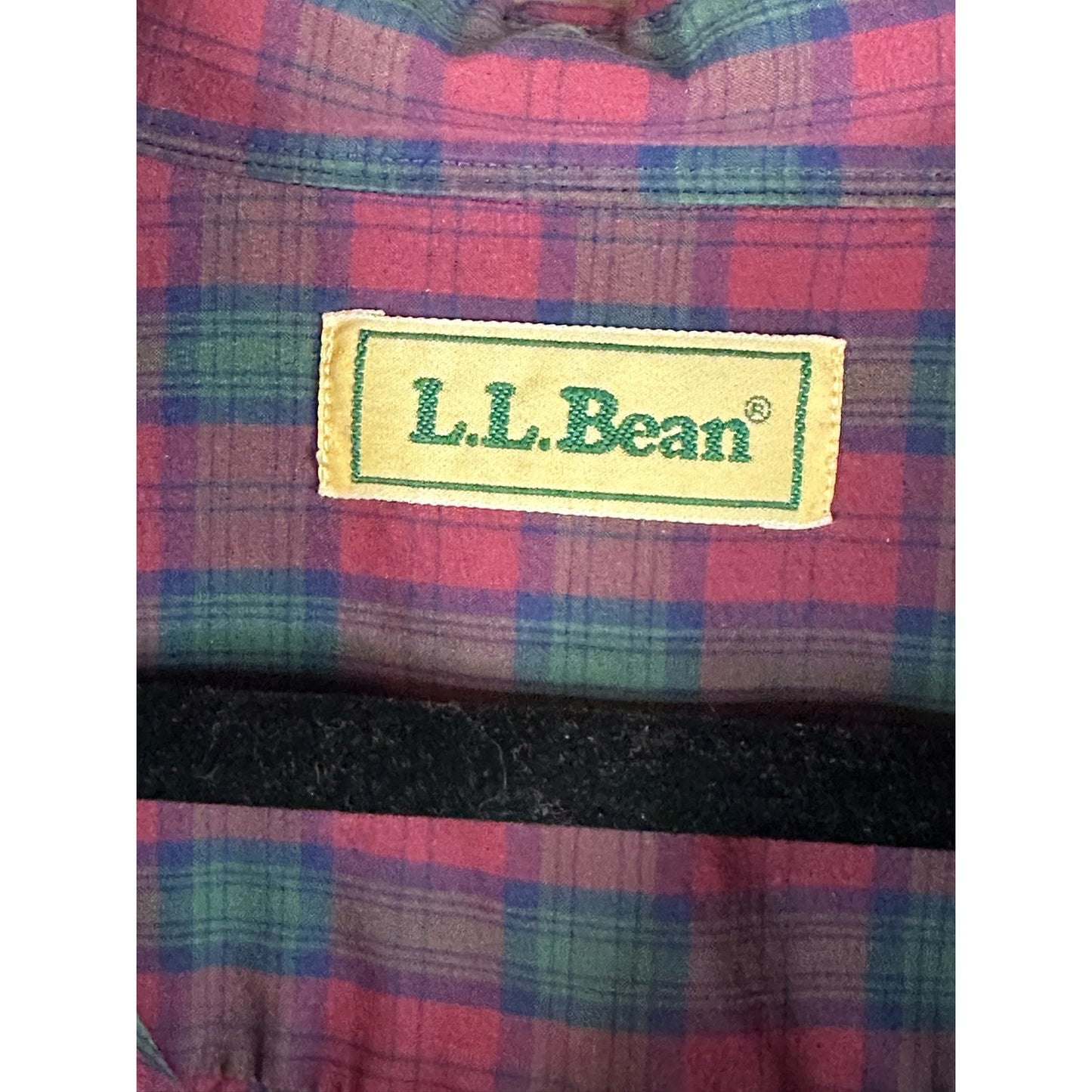 Vintage L.L. Bean Maroon Green Plaid Button Down Long Sleeve Shirt Size Large