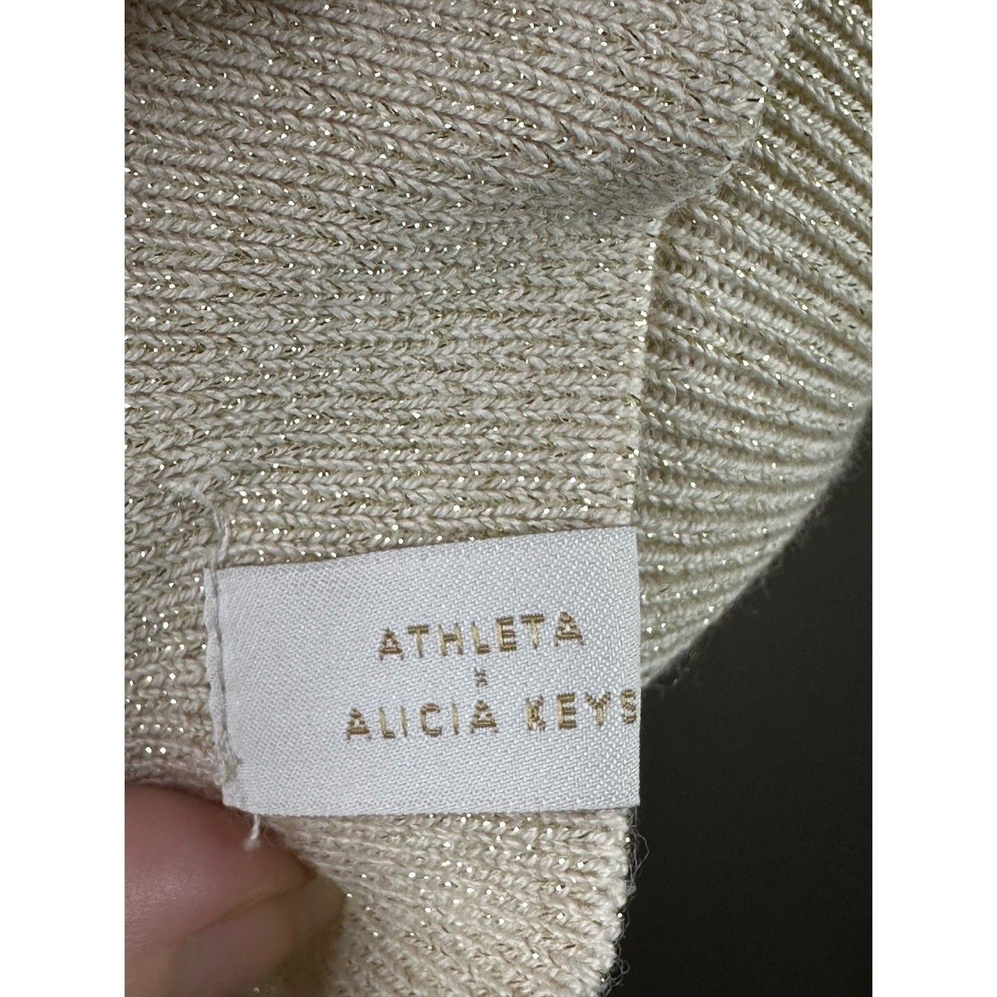 Athleta x Alicia Keys Cowl Neck Long Sleeve Cream Sparkly Wool Bodysuit Size L