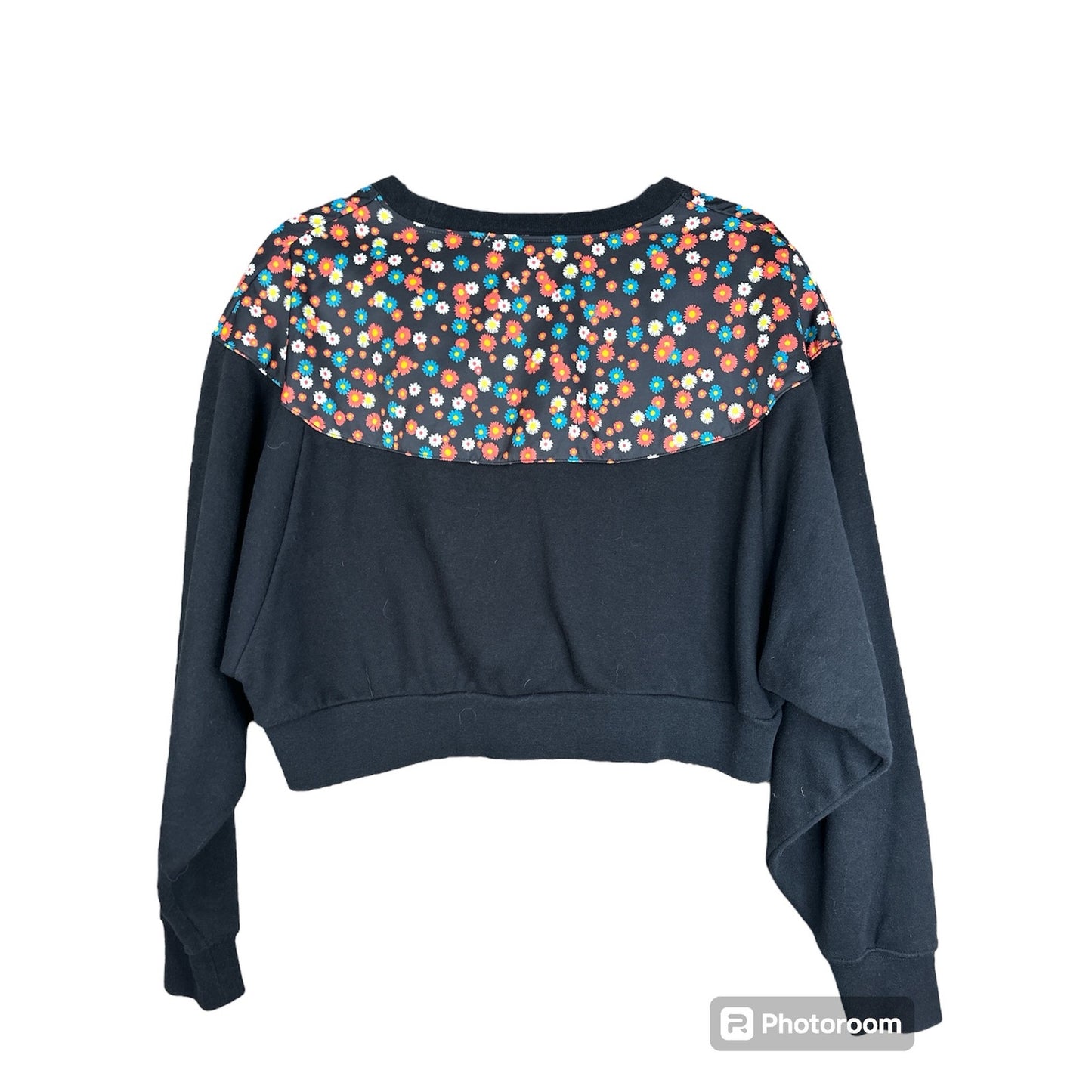 Nike Black Floral Rainbow Print Long Sleeve Crop Top Sweatshirt Size Medium