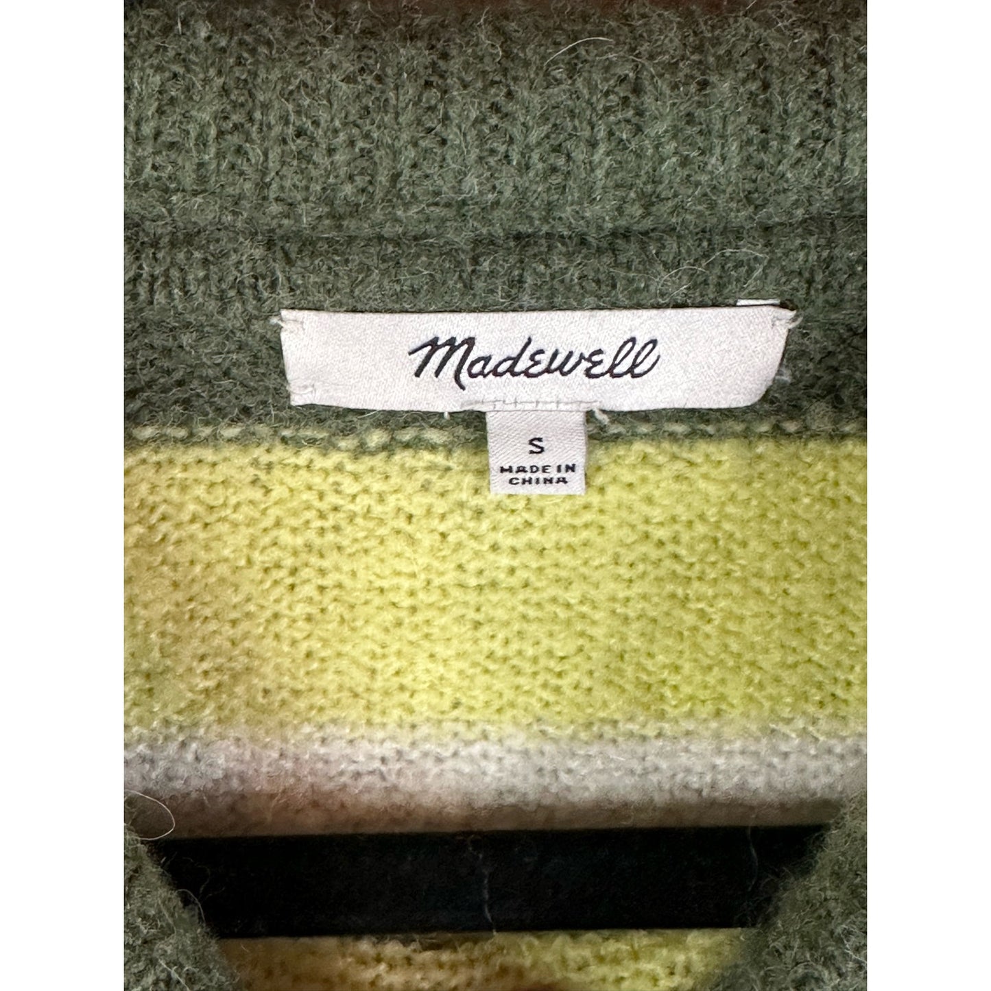 Madewell Neon Yellow Green Stripe Acrylic Wool Mock Neck Sweater Size Small