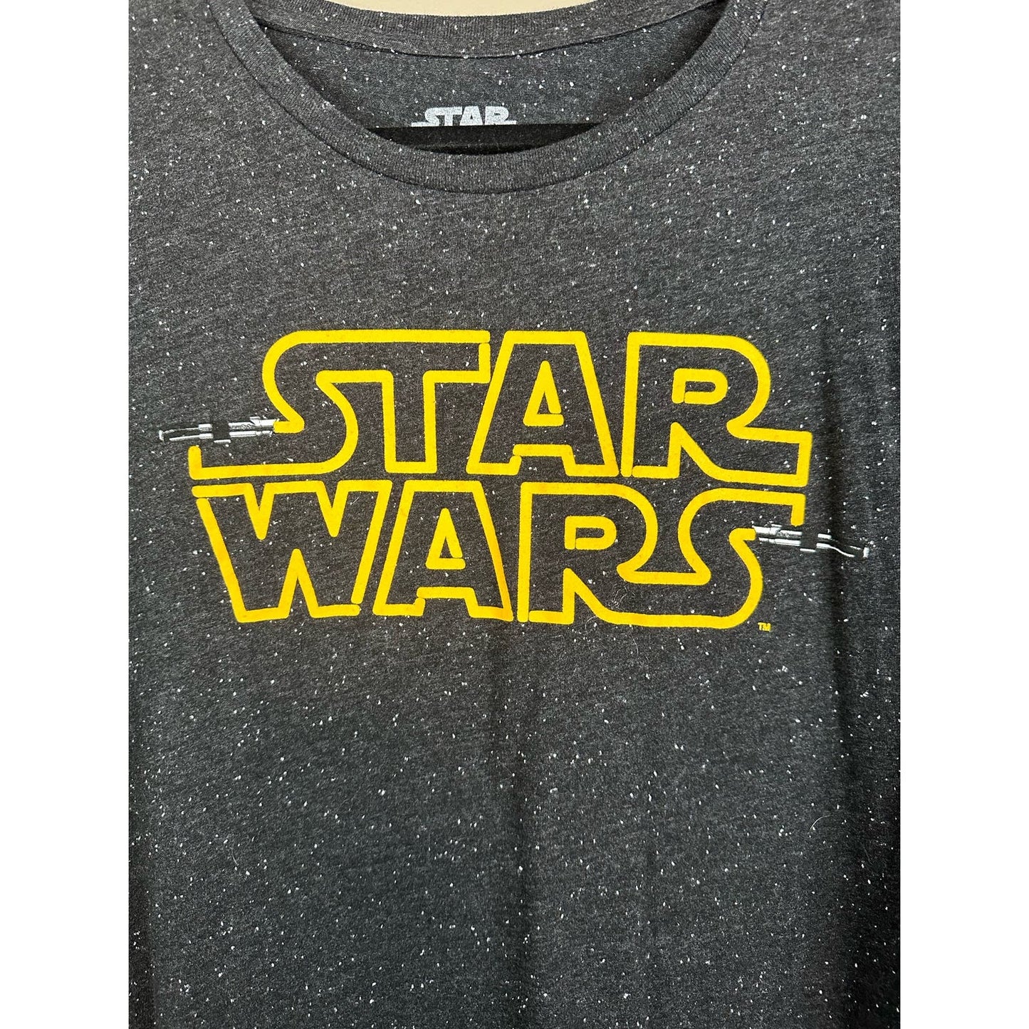 Grey White Galaxy Star Wars T-Shirt Black Yellow Short Sleeve Size XL