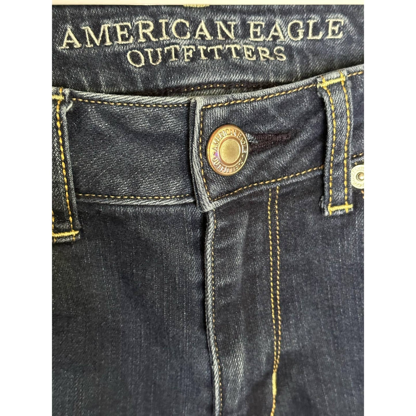 American Eagle Outfitters Raw Fringe Hem Distressed Blue Skinny Jeans Size 2