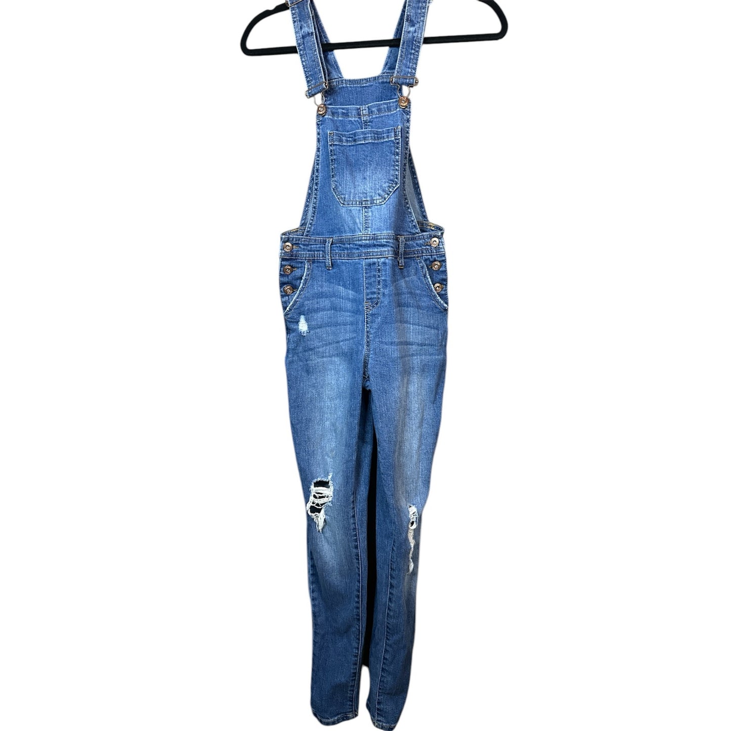 True Craft Blue Jean Denim Distressed Long Pants Adjustable Overall Bibs Size 3