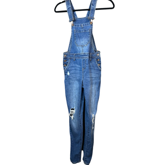 True Craft Blue Jean Denim Distressed Long Pants Adjustable Overall Bibs Size 3