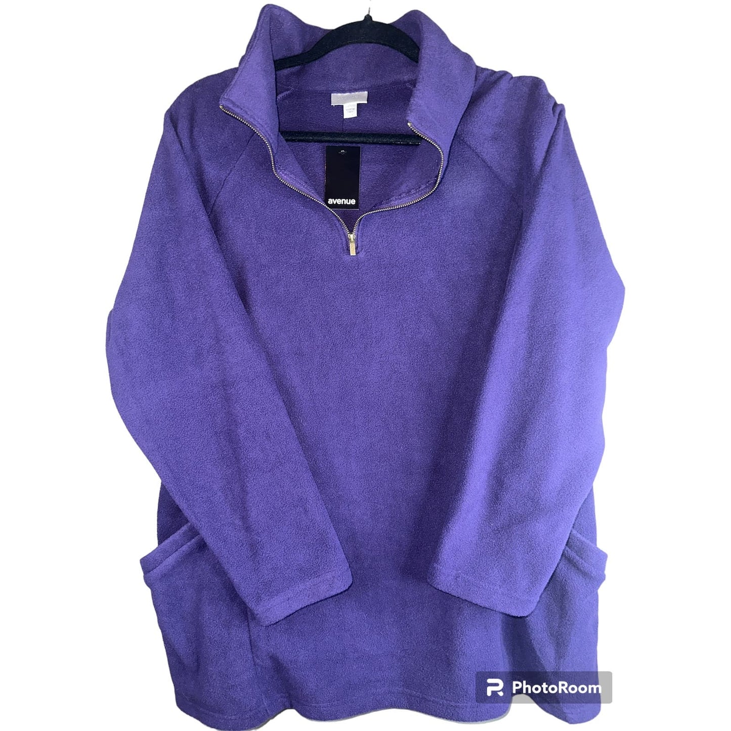 NWT Avenue Purple Collared Quarter Zip Pullover Pockets Fleece Size 14/16