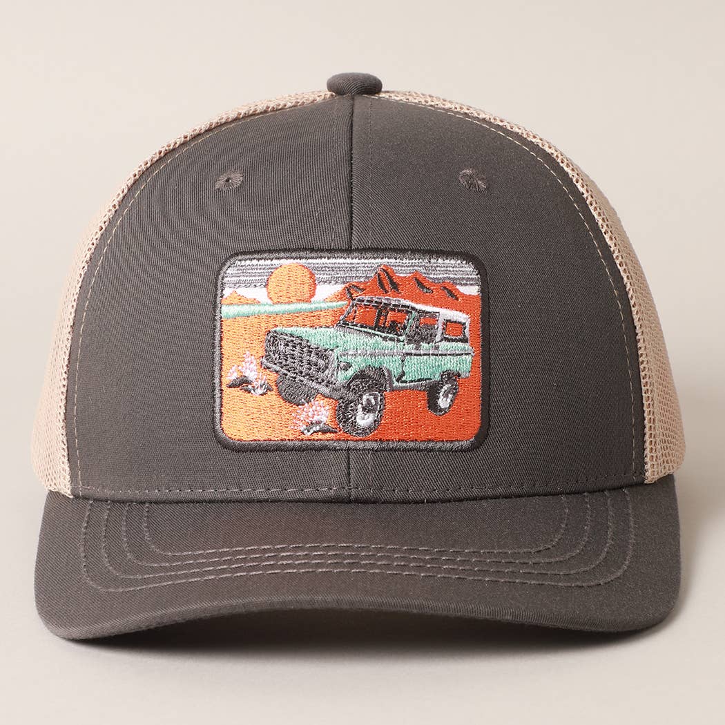 Unisex Embroidered Ford Bronco Patch Grey Beige Baseball Cap Dad Hat With Mesh Back
