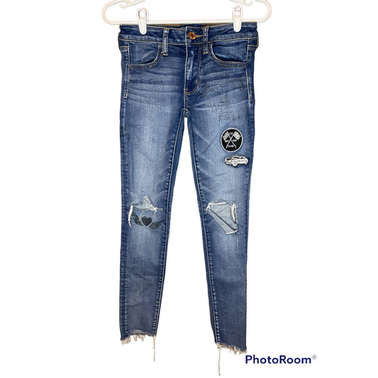 American Eagle Jegging Hot Rod Super Stretch Car Patch Distressed Jeans Size 2L