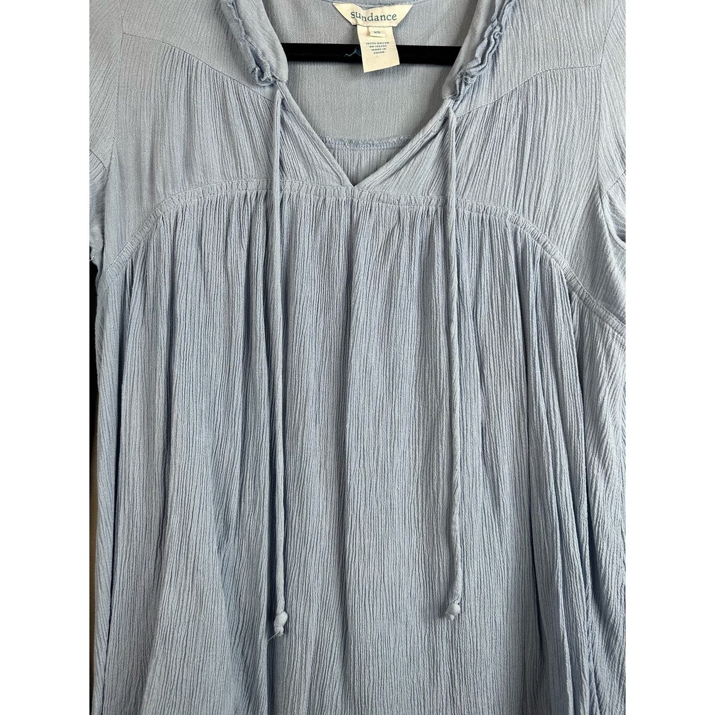 Sundance Blue V Neck Tassels Long Flowy Sleeves Blouse Size XS