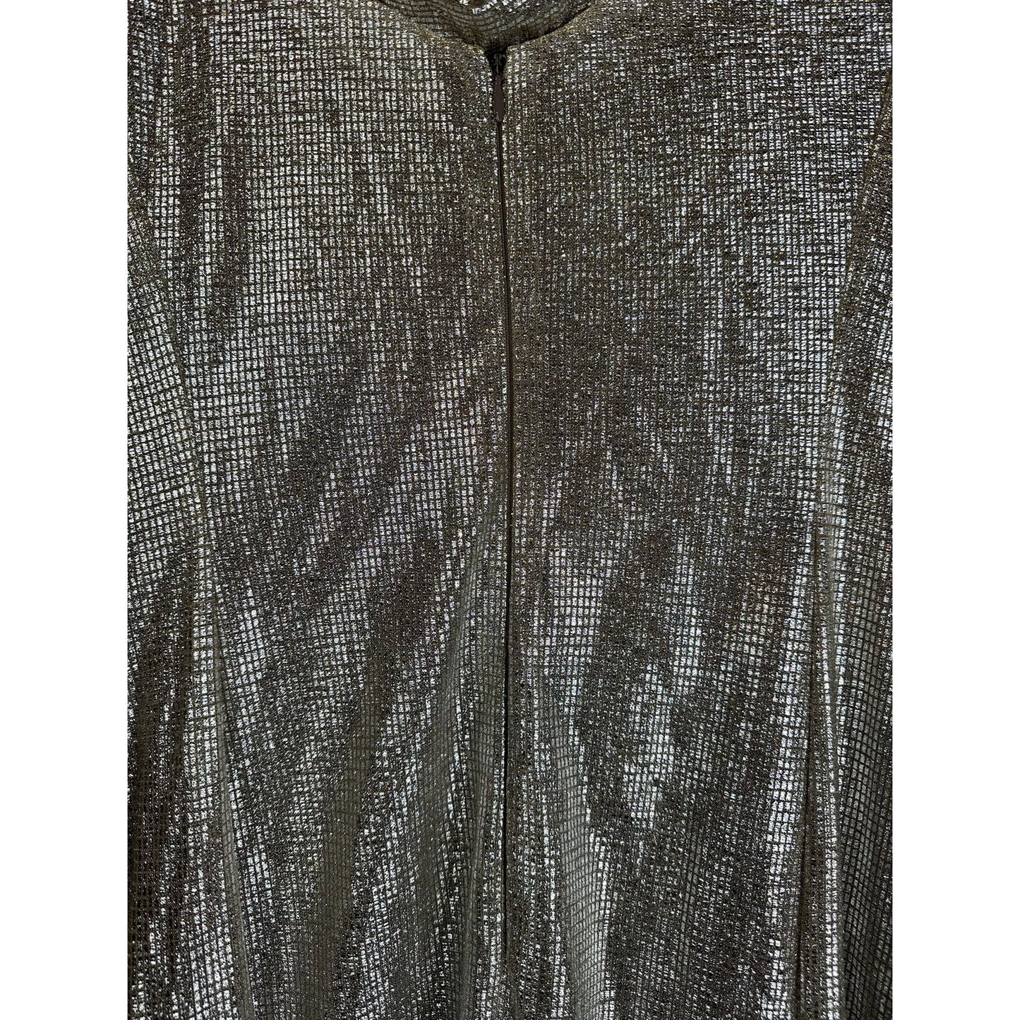 NWT Tahari Short Sleeve Maxi Sheath Silver Shiny Cowl Neck Formal Dress Size 6