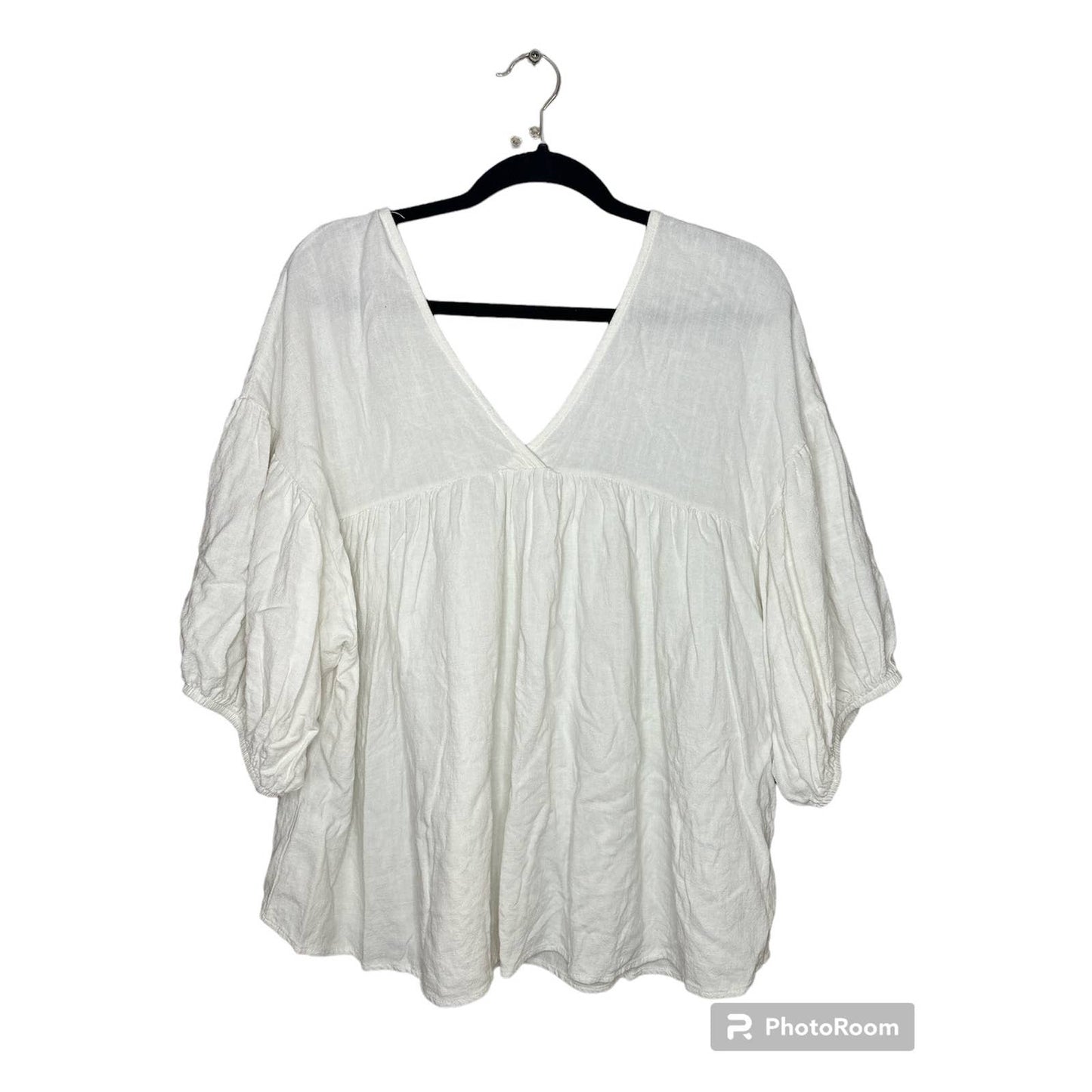 Ces Femme White V Neck Flowy Tunic Linen Blend Size Small