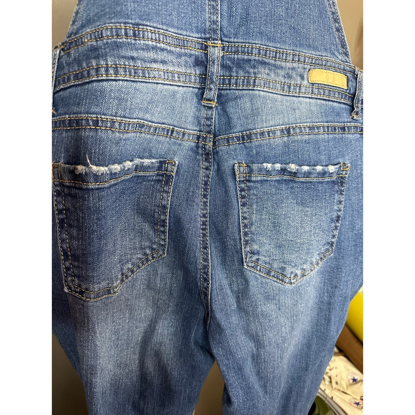 True Craft Blue Jean Denim Distressed Long Pants Adjustable Overall Bibs Size 3
