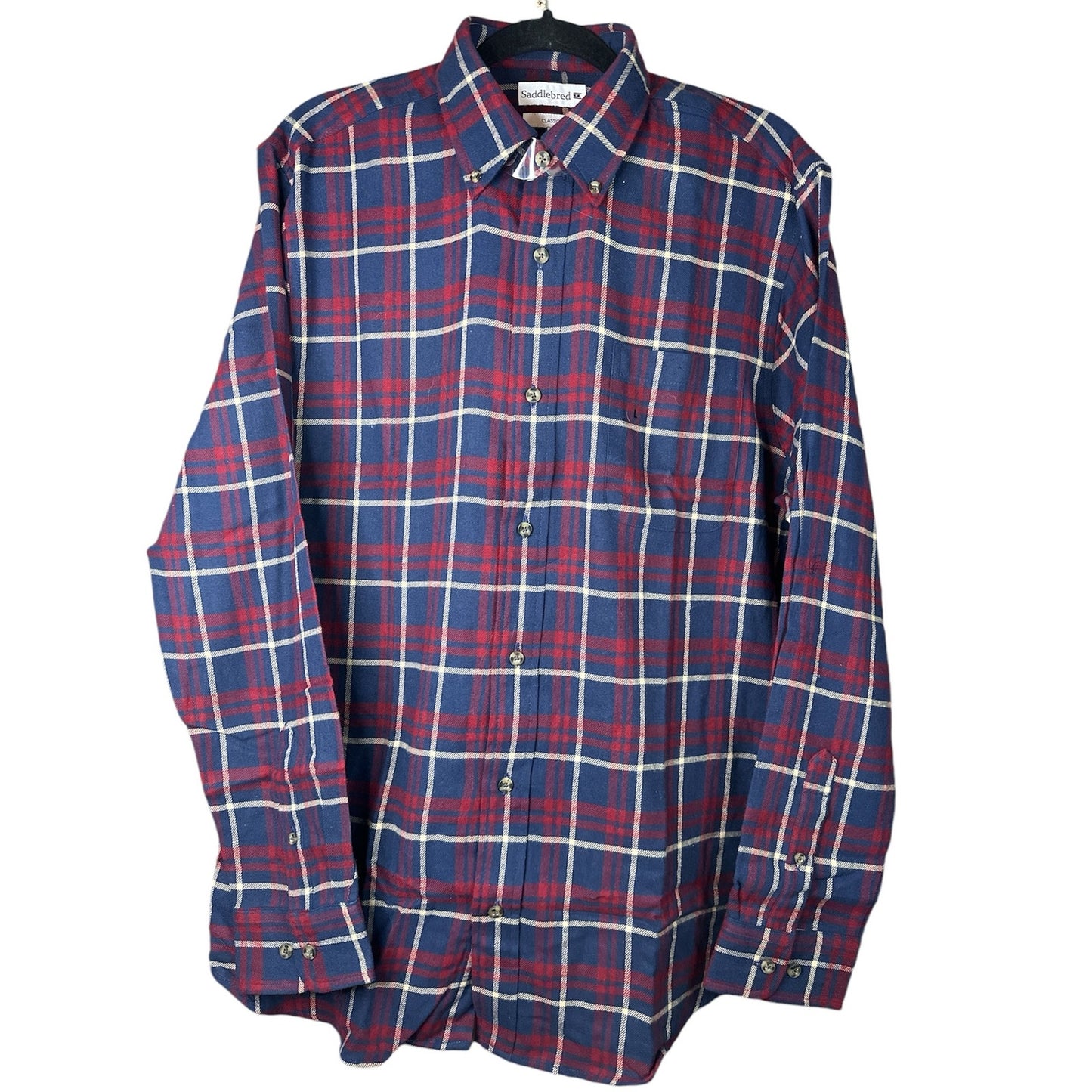 NEW Men’s Saddlebred ‘Classic Fit’ Maroon Blue Button Down Plaid Shirt Size L