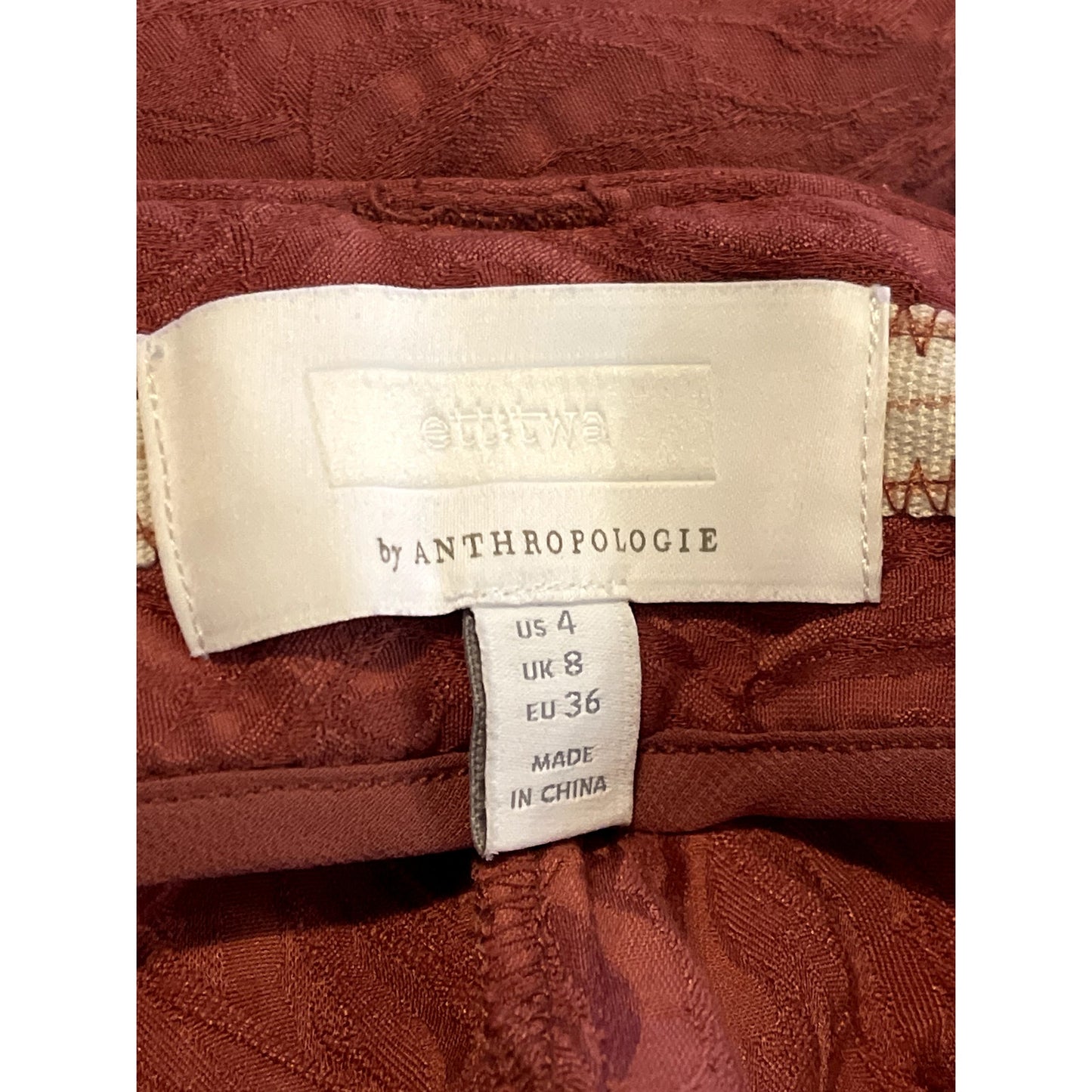 ETT:TWA By Anthropologie Tie Waist Rose Terrcotta Cropped Pull On Pants Size 4