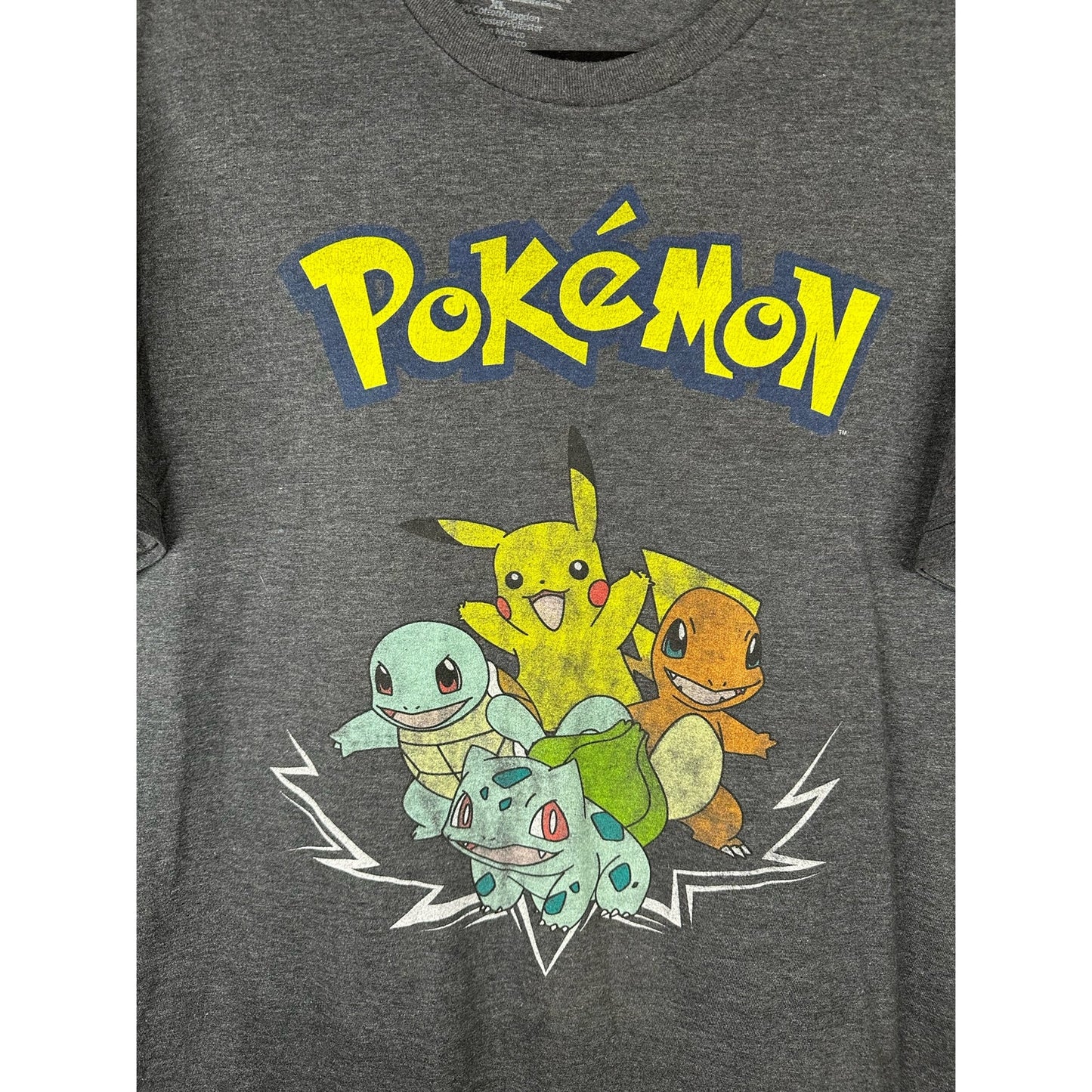 Pokémon Grey Graphic T-Shirt Short Sleeves Pikachu Charmander Size XL