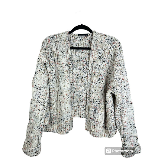 Moon & Madison Confetti Crocheted Chenille Open Front Cardigan White Size Large