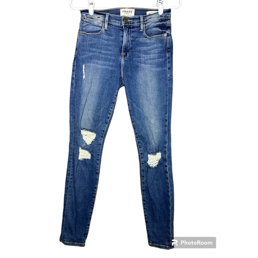 Frame Style 'Le High Skinny" Blue Jeans Denim Slight Distress Size 25