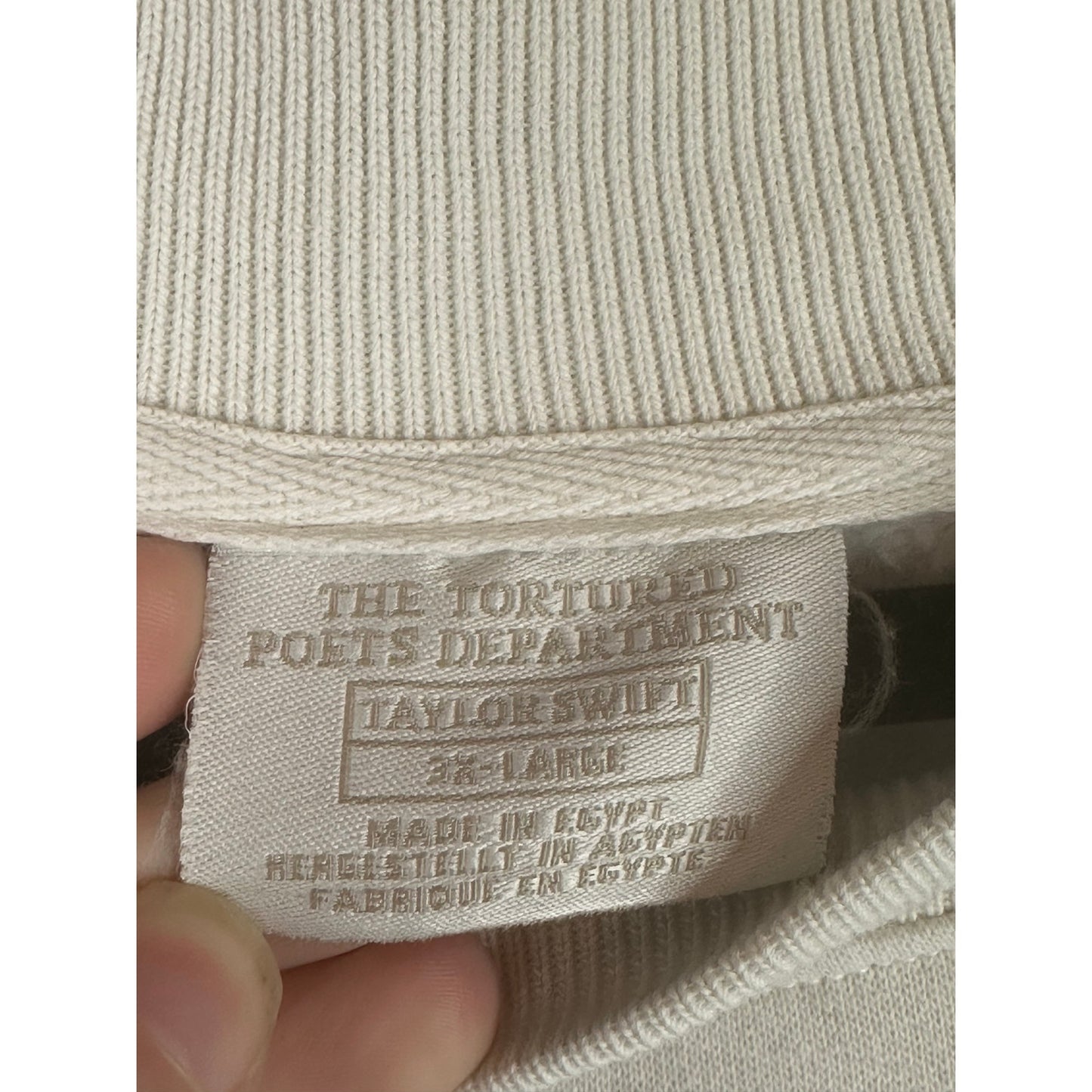 Taylor Swift ‘Tortured Poets Department’ Cream Beige Crewneck Pullover Size 3XL