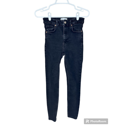 Zara Hi Rise High Waisted Skinny Jegging Black Dark Wash Denim Jeans Size 4