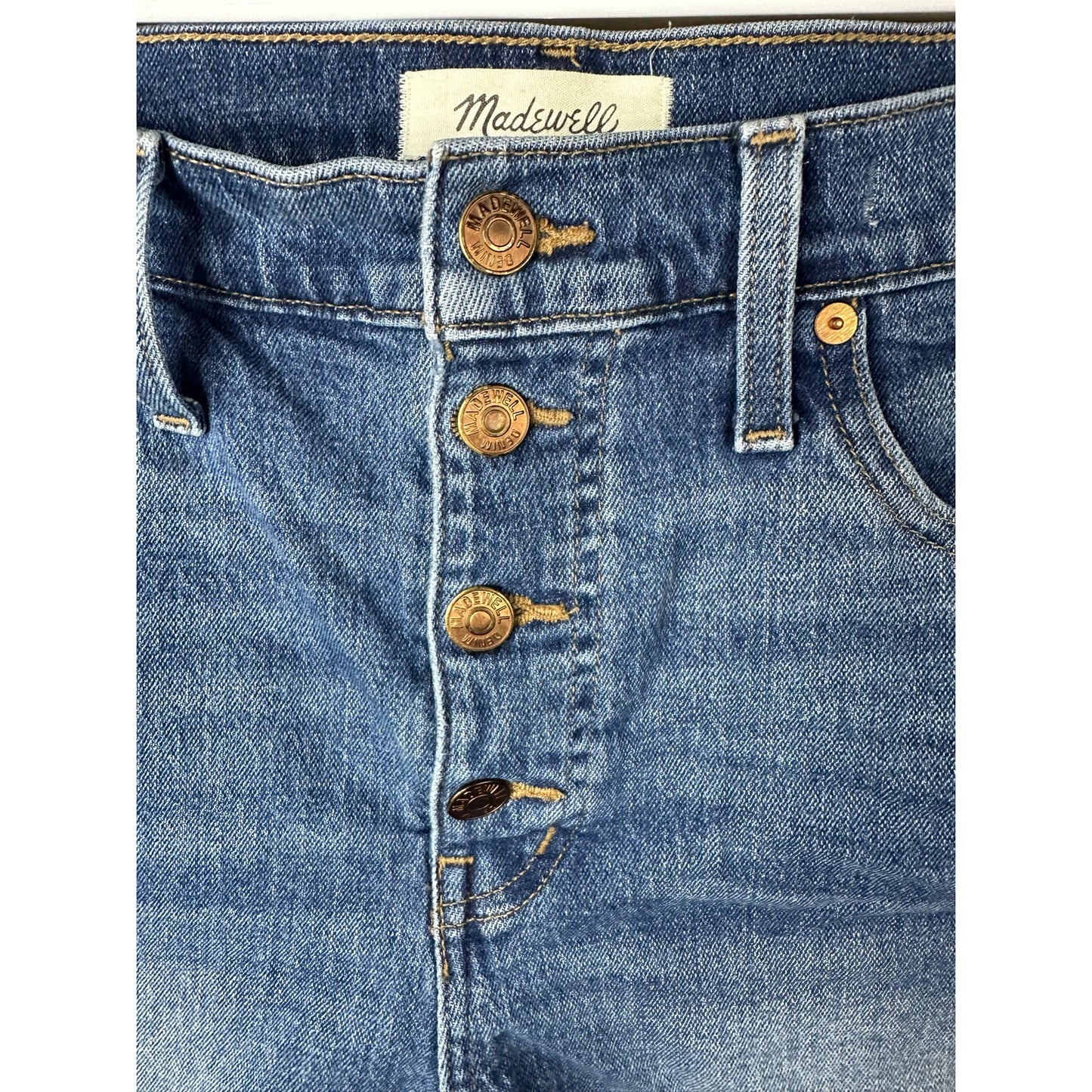 Madewell Button Front Fly Raw Hem High Rise 'Burke Wash' Denim Shorts Size 29