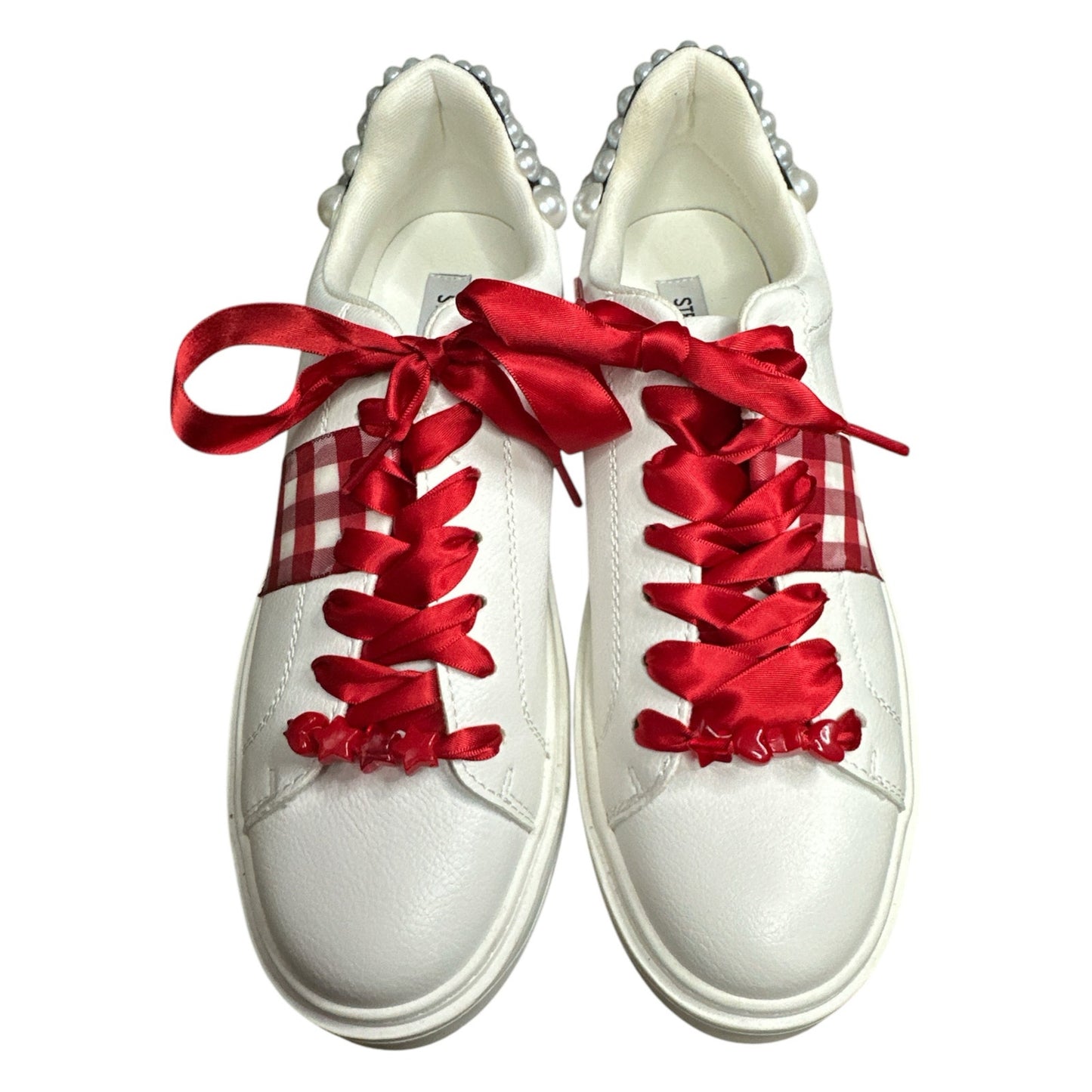 Steve Madden Red White Lace Up Plaid Pearl Valentines Platform Sneaker Size 9.5