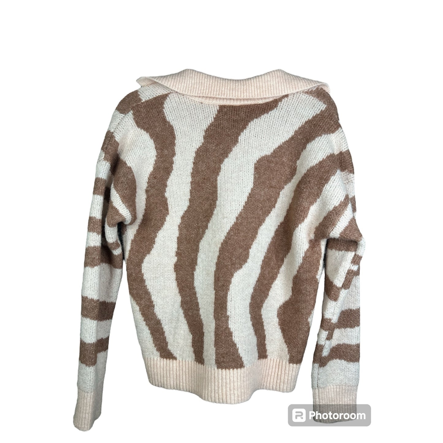Nine West Long Sleeve Collared V Neck Wool Pink Pullover Sweater Size Small