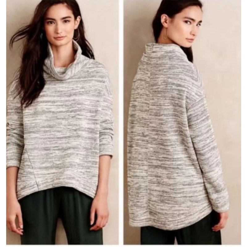 Saturday Sunday Anthropologie Space Dye Grey Cowl Neck Pull Over Sweater Size L