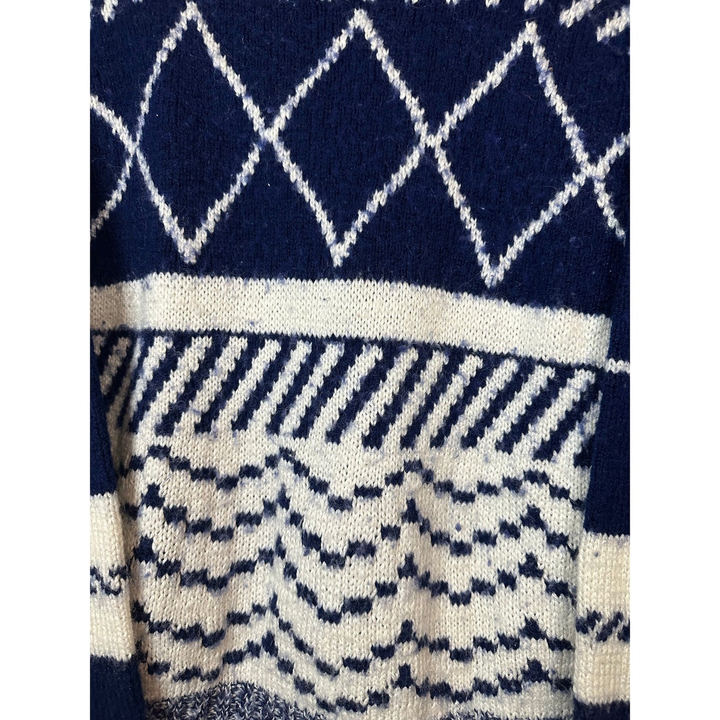Vintage Handmade Blue Thick Knit Long Sleeve Patterned Pullover Sweater Size XL?