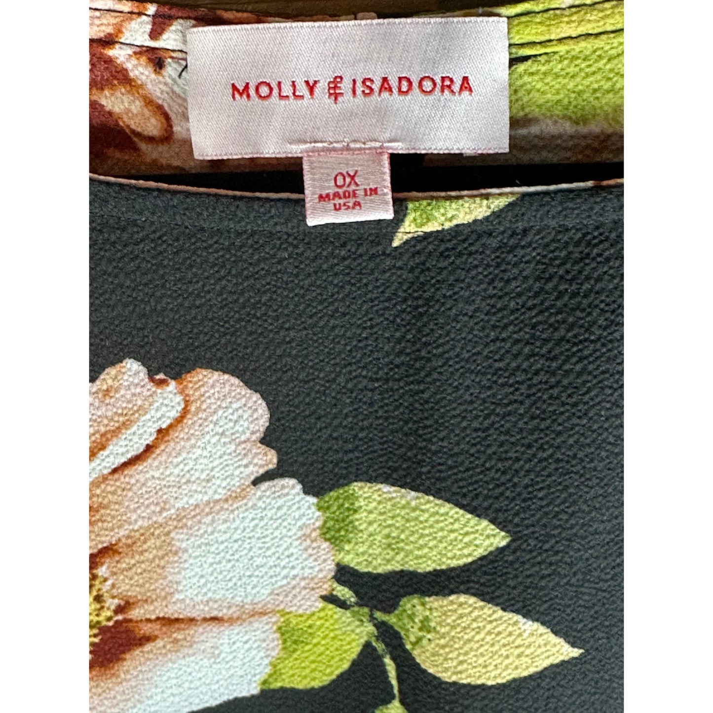 Molly Isadora Black Floral Print Short Sleeve Tie Waist Blouse Size 0X